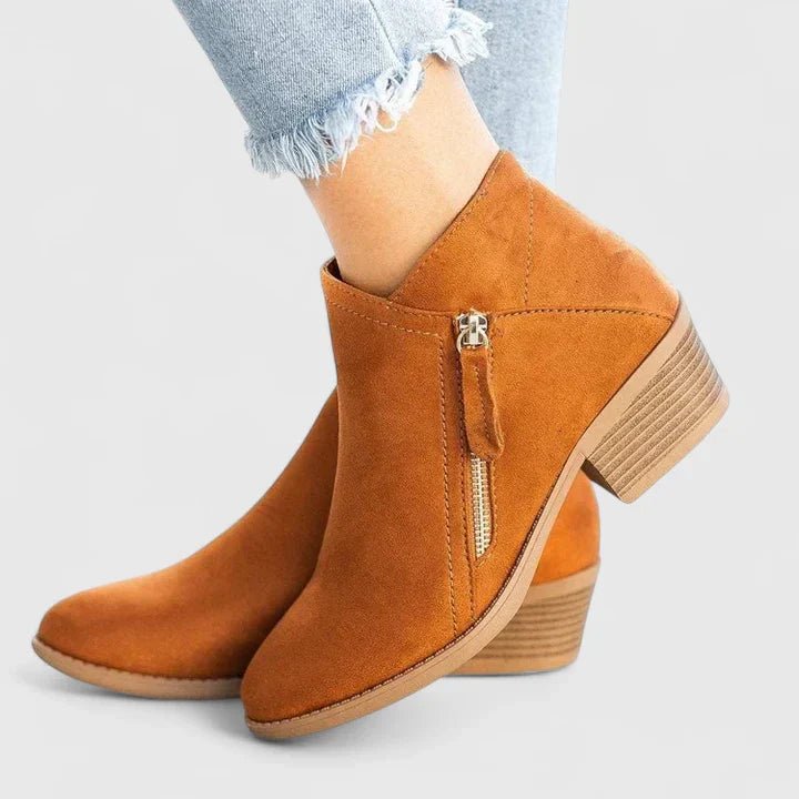Women's Suede Ankle Booties - Orange