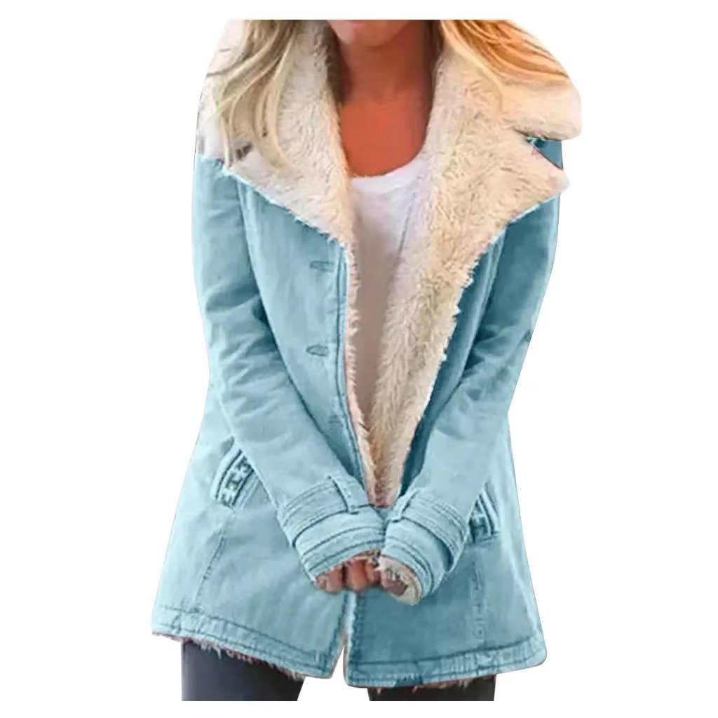 Women's Denim Teddy Jacket - Blue