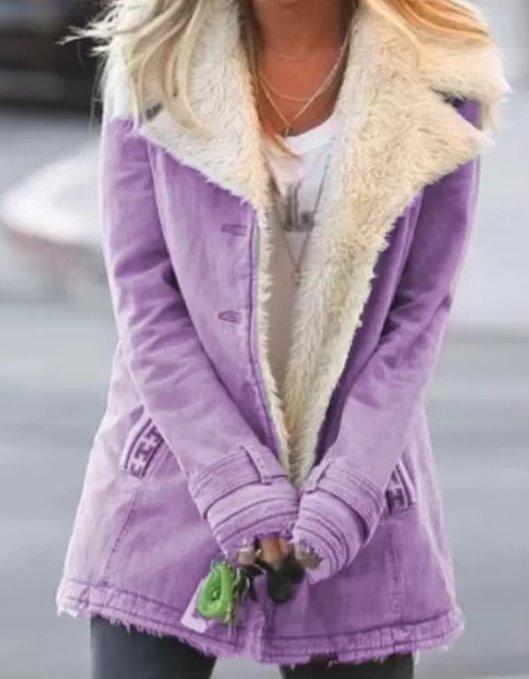 Women's Denim Teddy Jacket - Purple