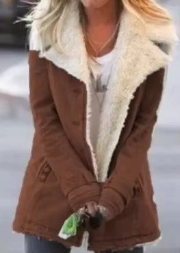 Women's Denim Teddy Jacket - Brown