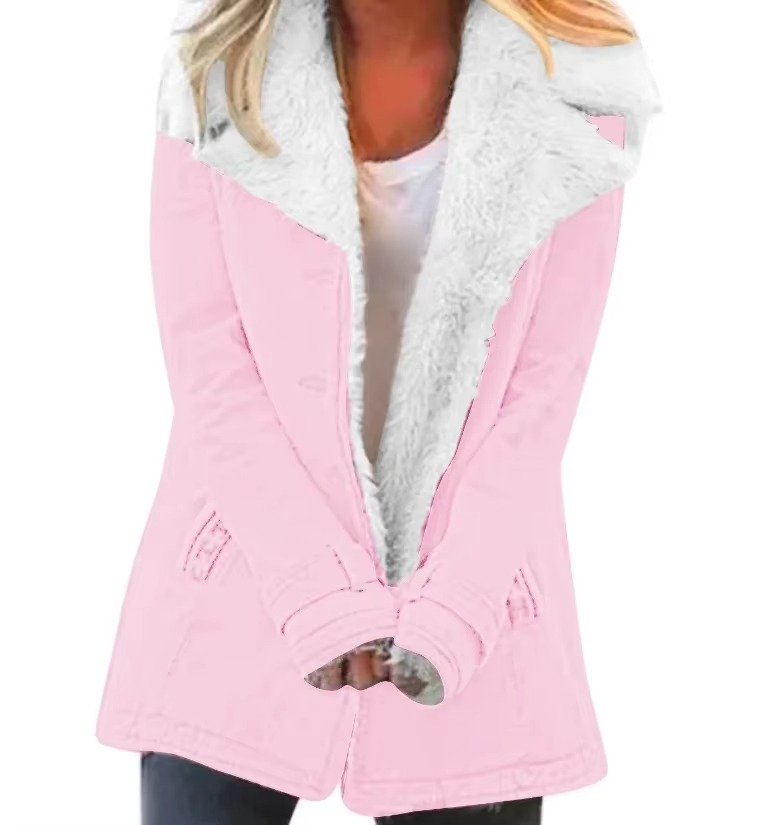 Women's Denim Teddy Jacket - Light pink