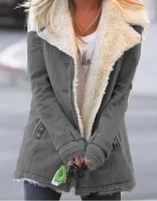 Women's Denim Teddy Jacket - Gray