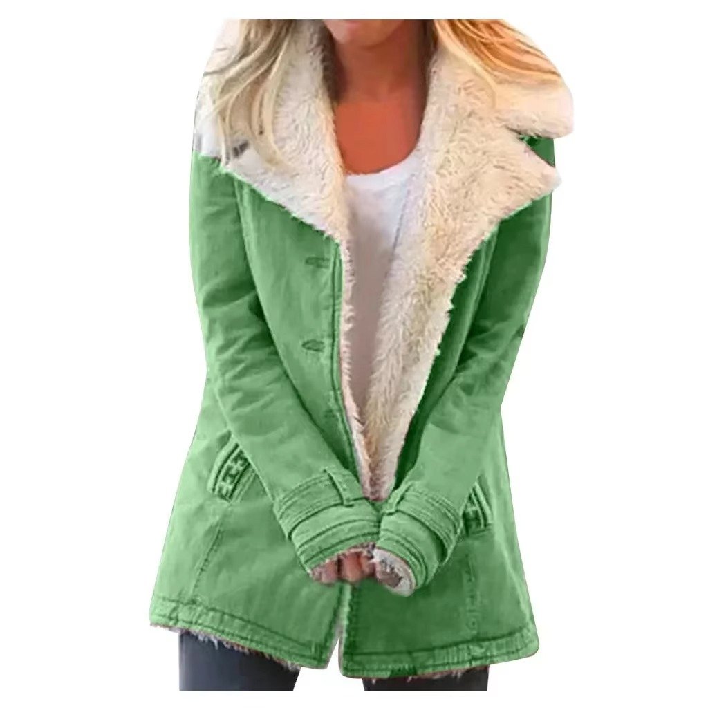 Women's Denim Teddy Jacket - Green