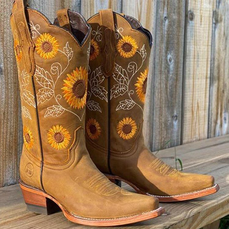 Women's Floral Leather Western Cowboy Boots