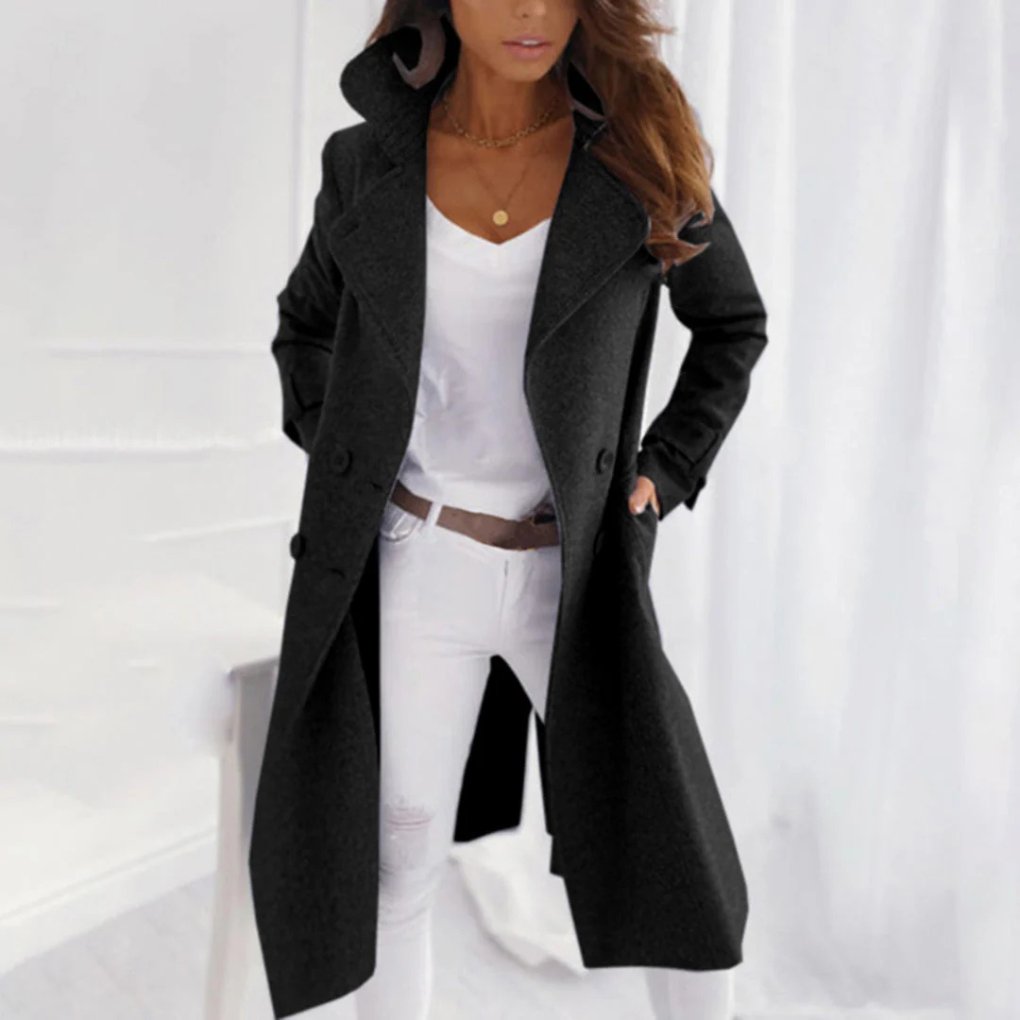 Women's Longline Wool Trench Coat - Black