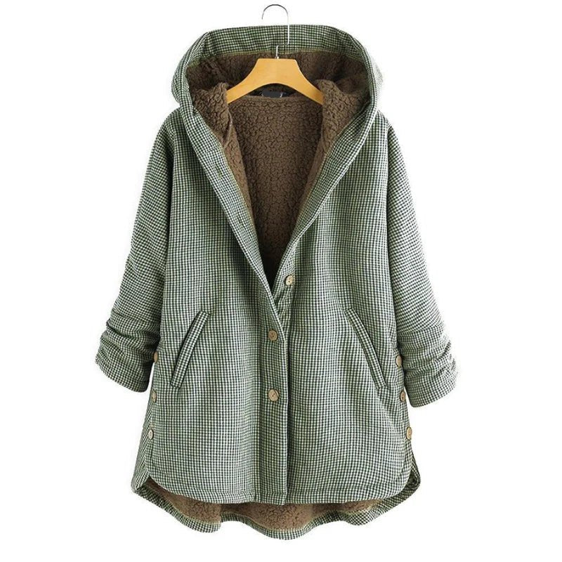 Women's Oversized Plaid Hooded Teddy Coat - Green