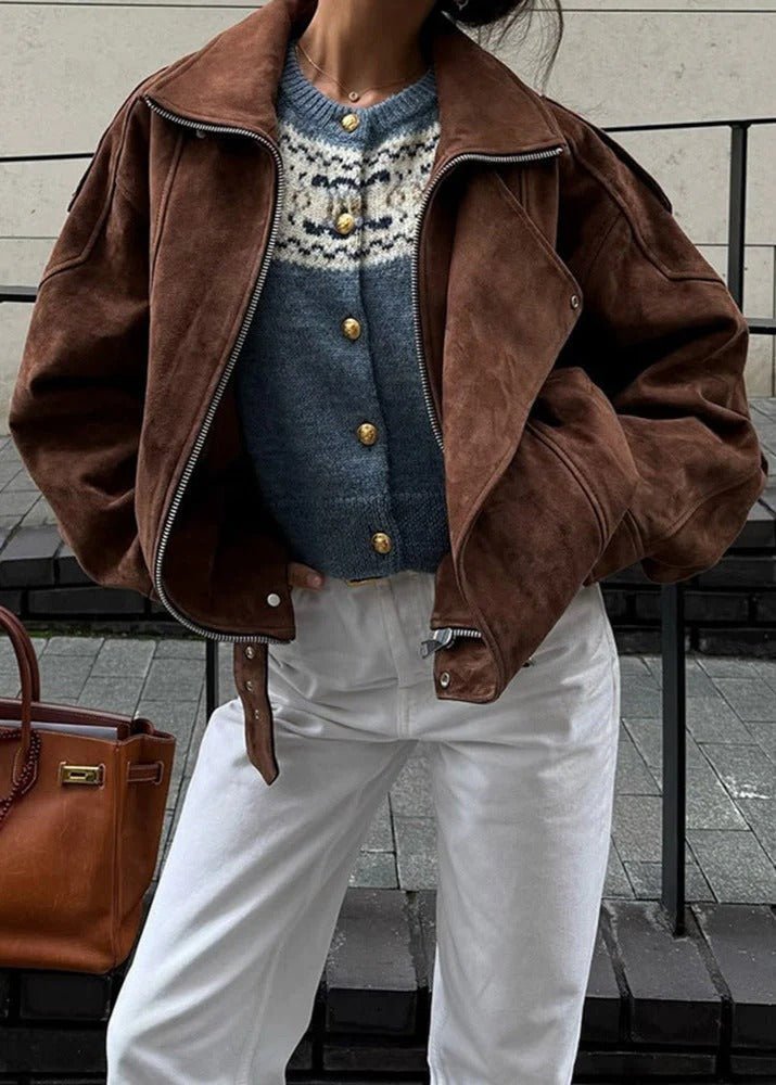 Women's Oversized Suede Bomber Jacket