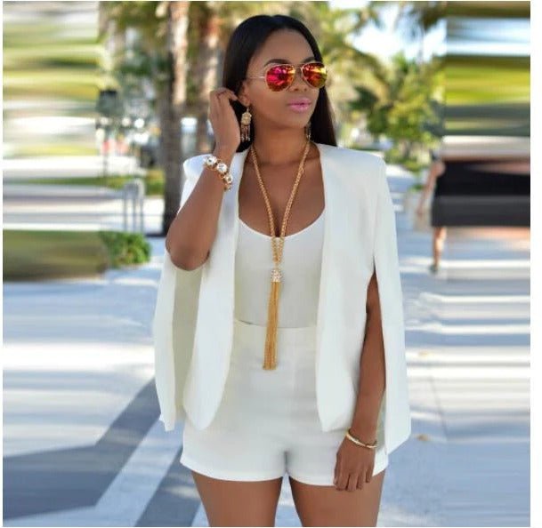 Women's Tailored Crepe Cape Blazer - White