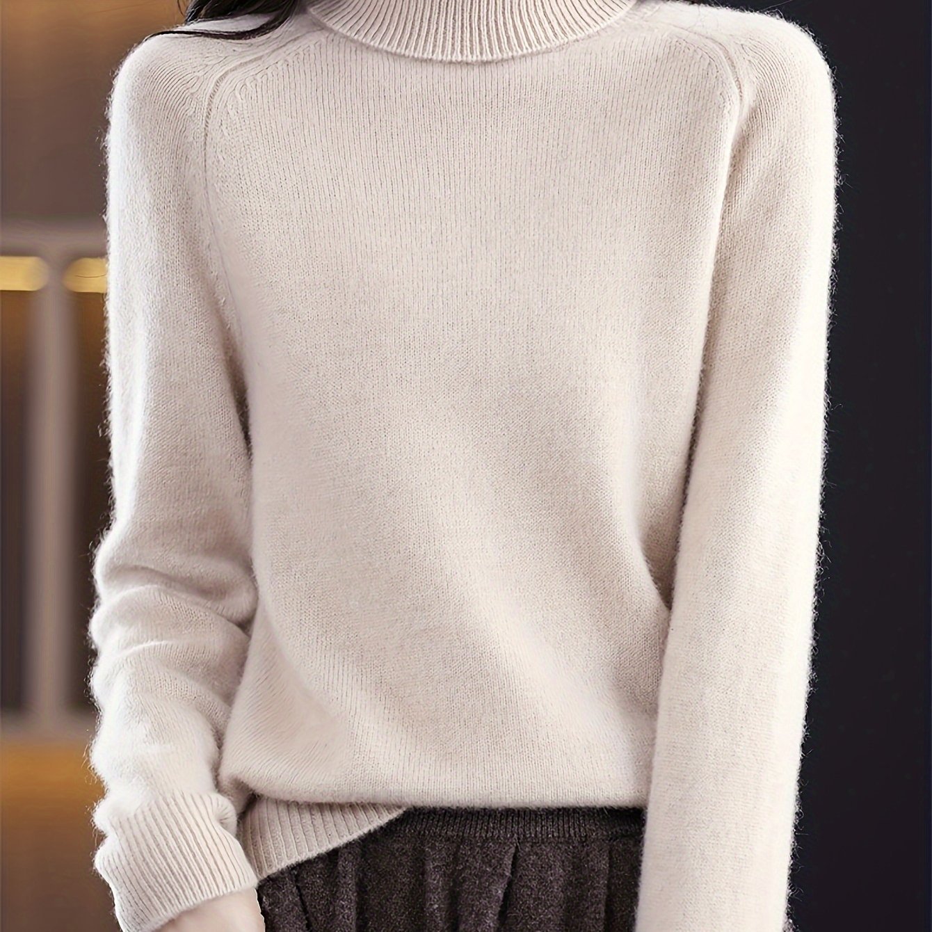 Women's Wool Roll Neck Jumper - Apricot