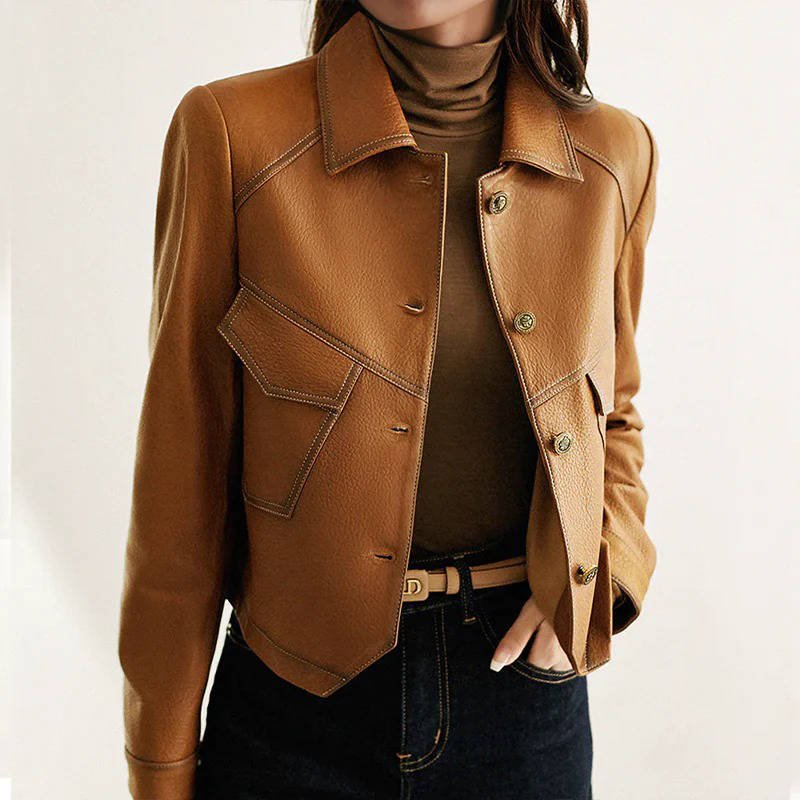 Women's Cropped Leather Jacket - XL