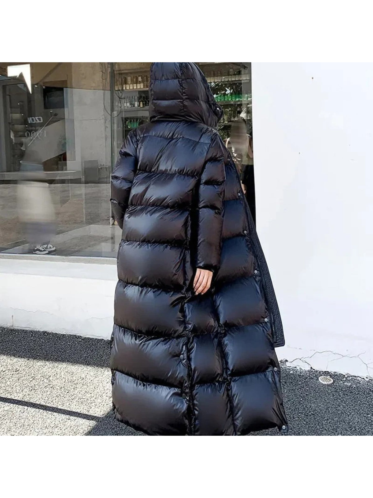 Women's Nylon Hooded Longline Puffer Coat