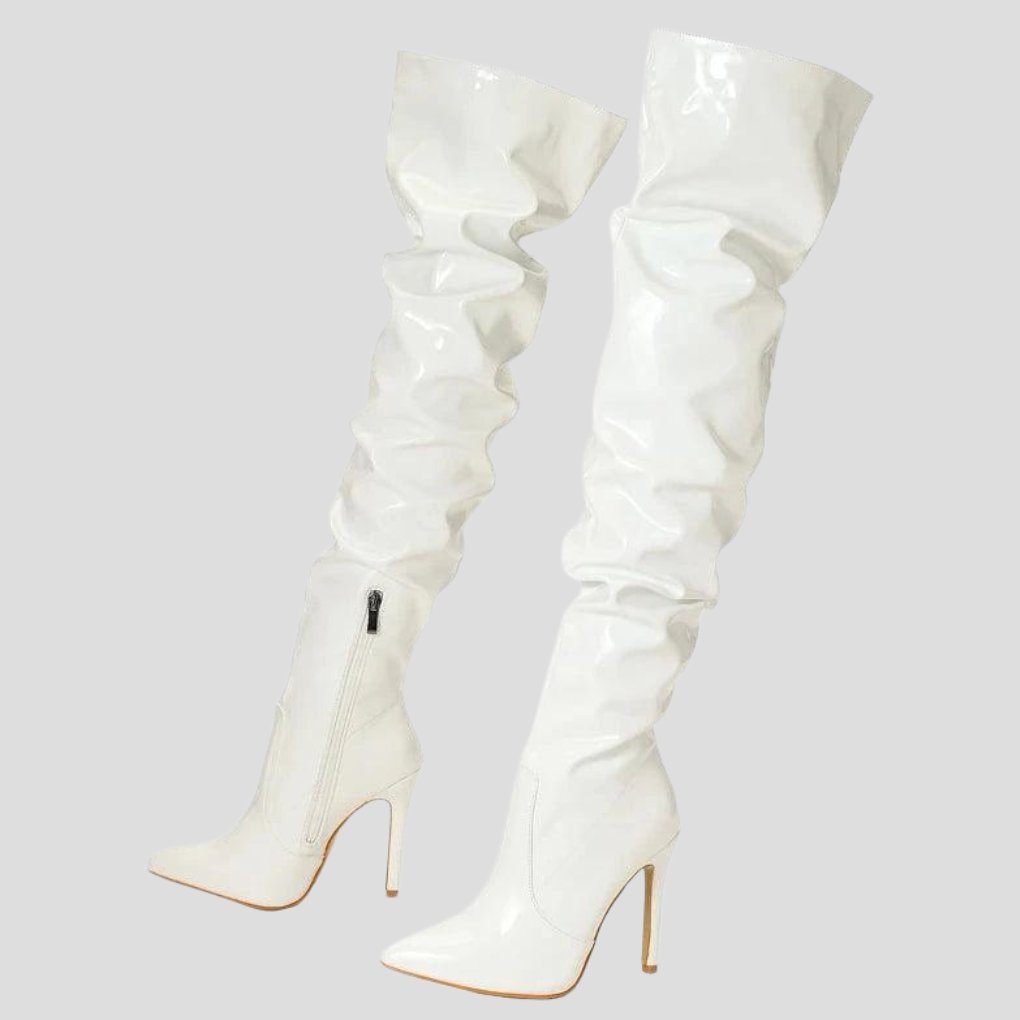 Women's Patent Leather Thigh-High Over-the-Knee Boots - White