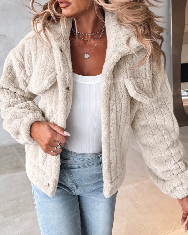 Women's Teddy Fleece Jacket - Beige