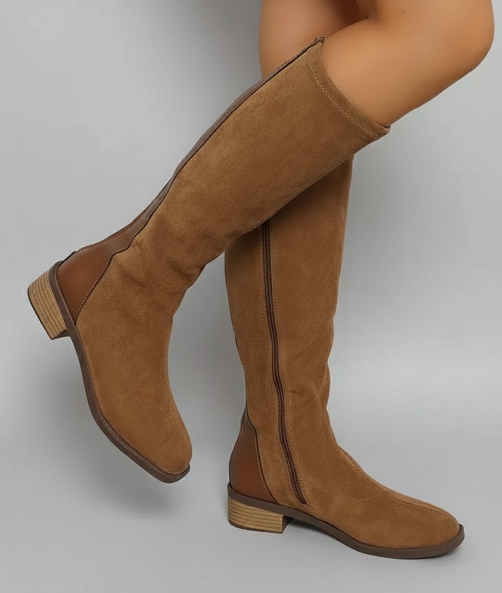 Women's Faux Suede Knee-High Boots - Light Brown