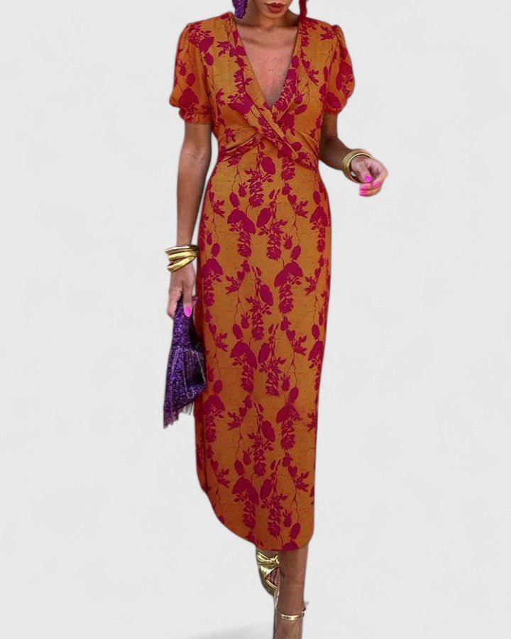Women's Floral Cocktail Satin Midi Party Wrap Dress