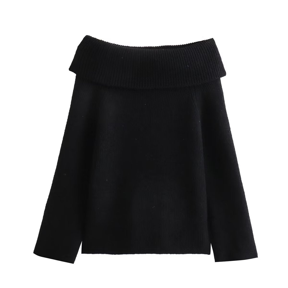 Women's Off-Shoulder Knit Ribbed Jumper - Black