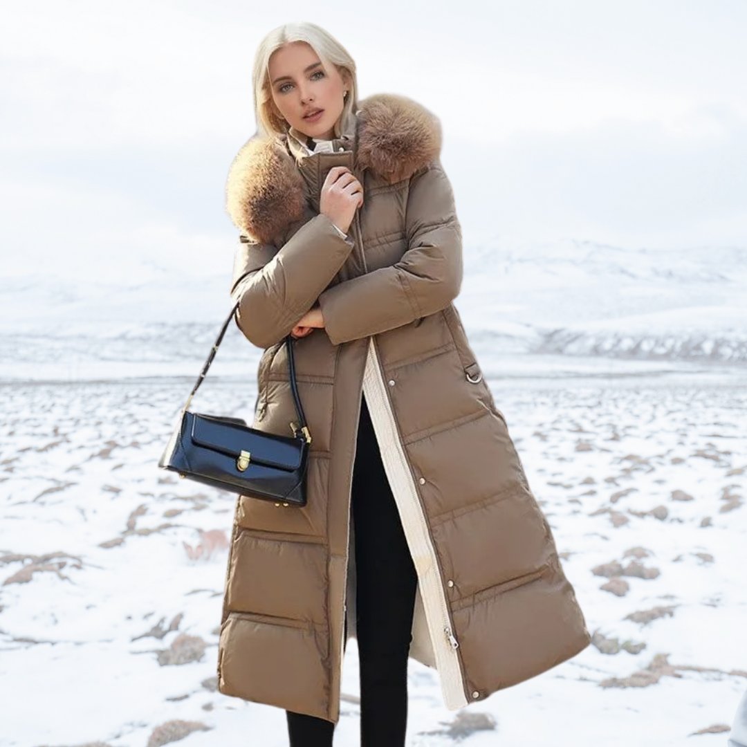 Women's Oversized Belted Longline Faux Fur Puffer Coat - Brown
