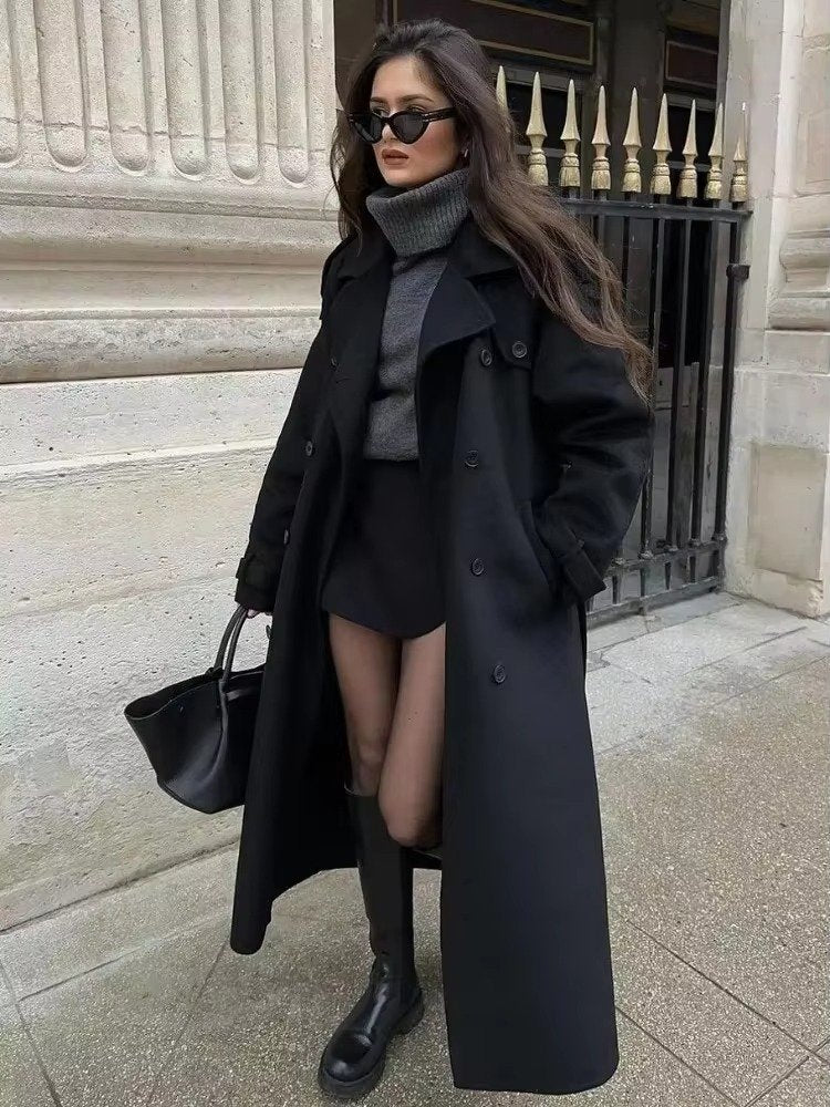 Women's Oversized Belted Wool Trench Coat