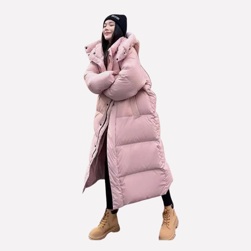 Women's Oversized Long Hooded Longline Puffer Coat - Pink