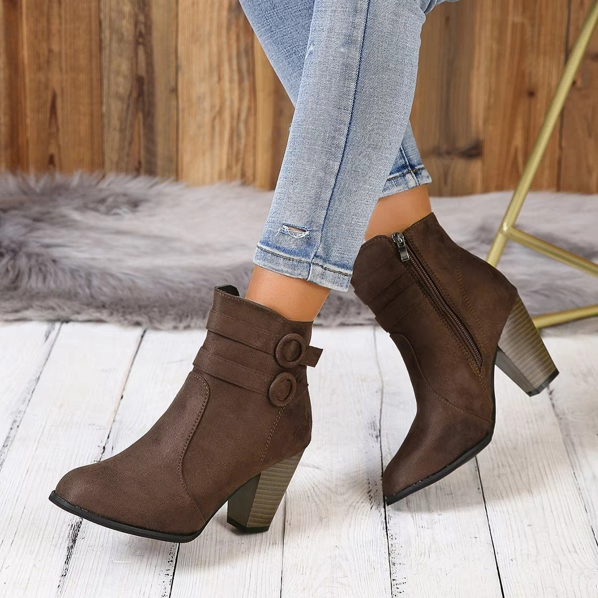 Women's Suede Ankle Boots - Brown