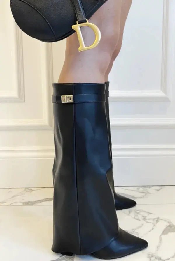 Women's Suede Knee-High Boots - Black 2