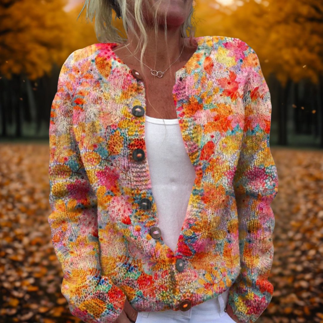 Women's Floral Knit V-Neck Cardigan - MultiColor