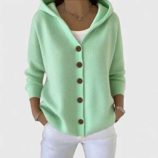 Women's Knit Ribbed Hooded Cardigan - Green