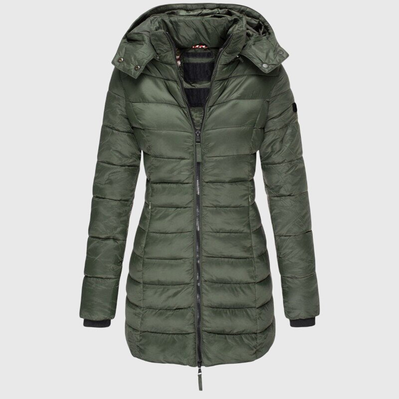 Women's Longline Puffer Coat - Green