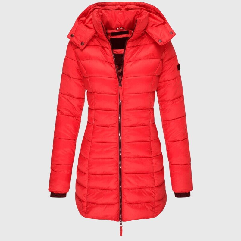 Women's Longline Puffer Coat - Red
