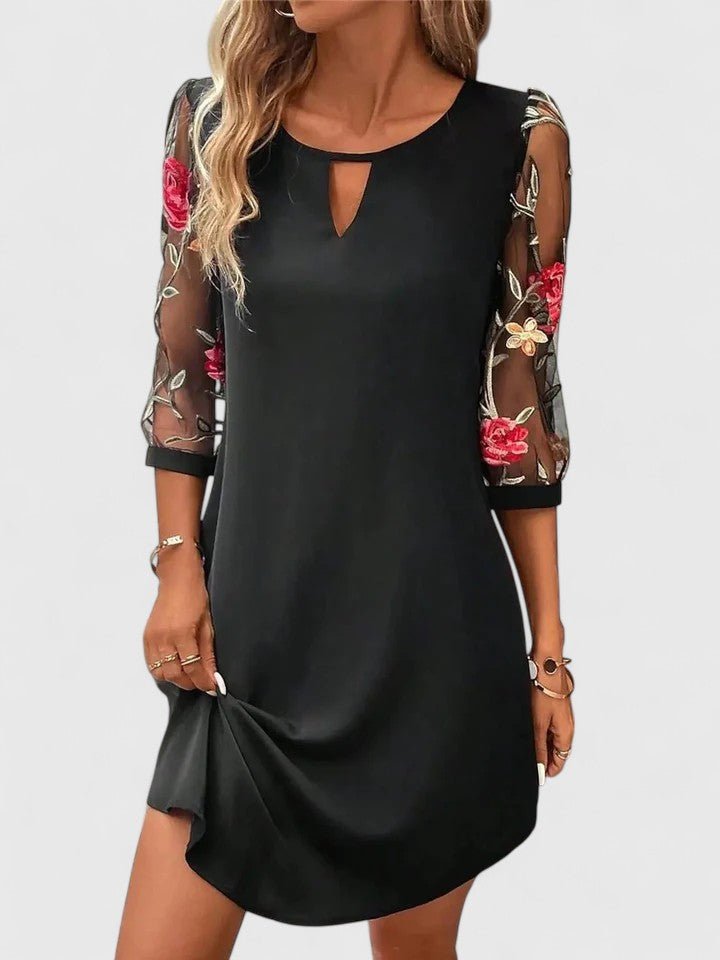 Women's Black Floral Mini Party Dress - Black
