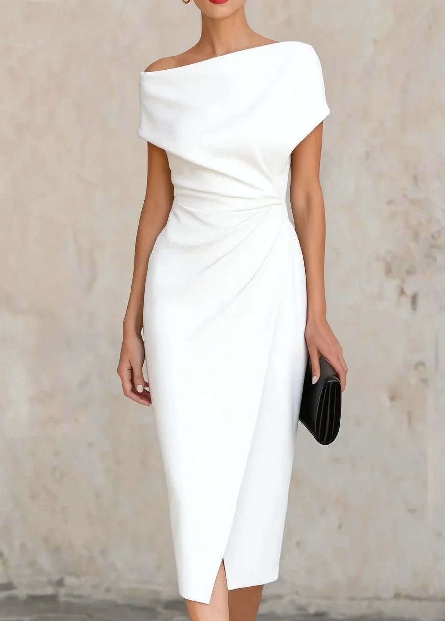 Women's Black Off-Shoulder Bodycon Midi Party Dress - White