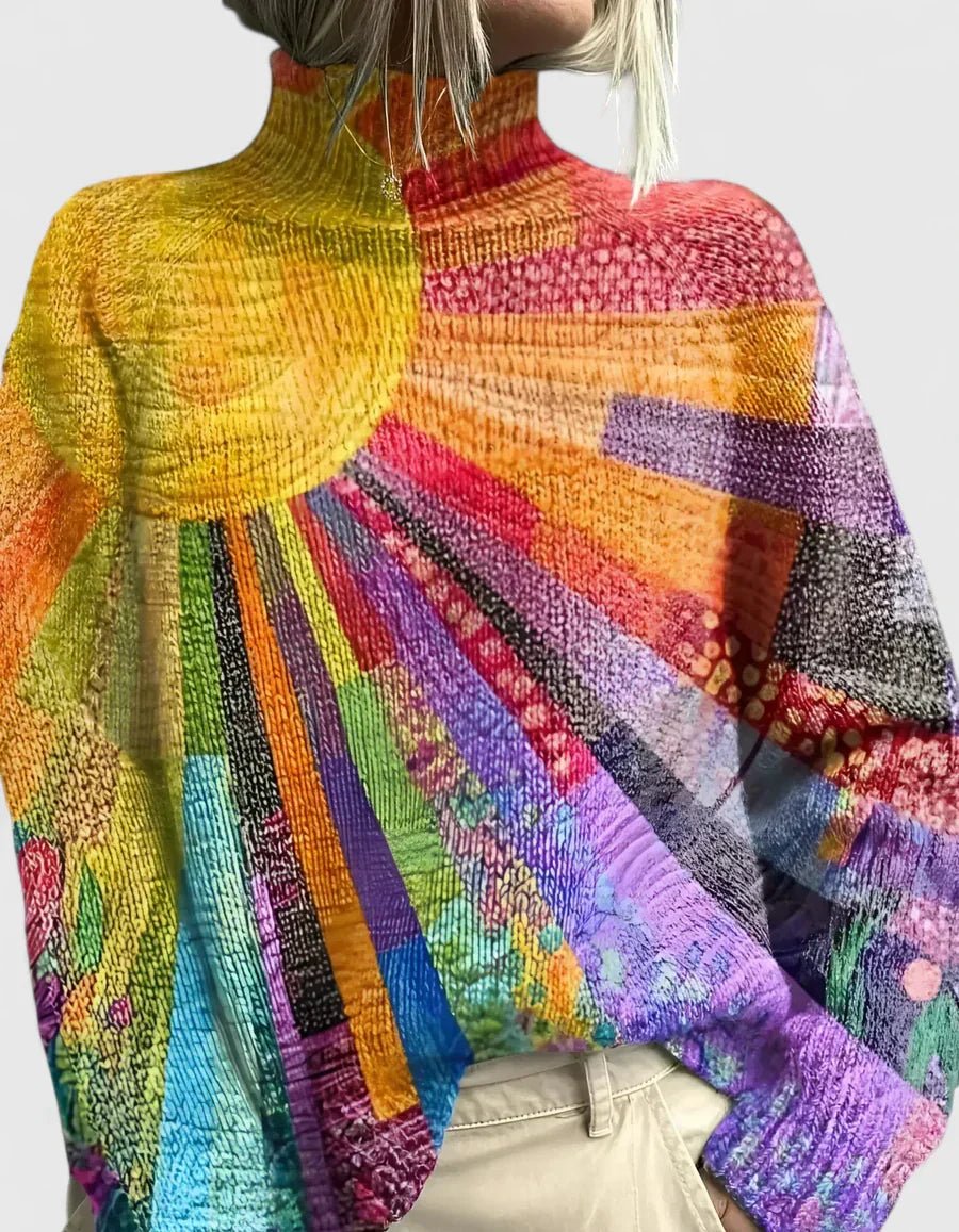 Women's Oversized Knit Roll Neck Jumper - MultiColored