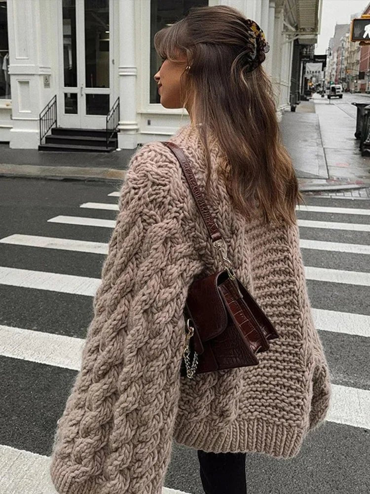 Women's Chunky Oversized Cable Knit Wool Mini Jumper Dress