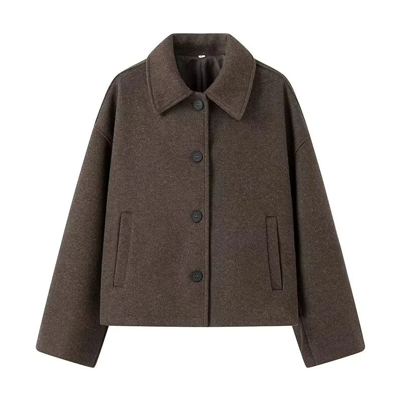 Women's Cropped Wool Jacket - Brown