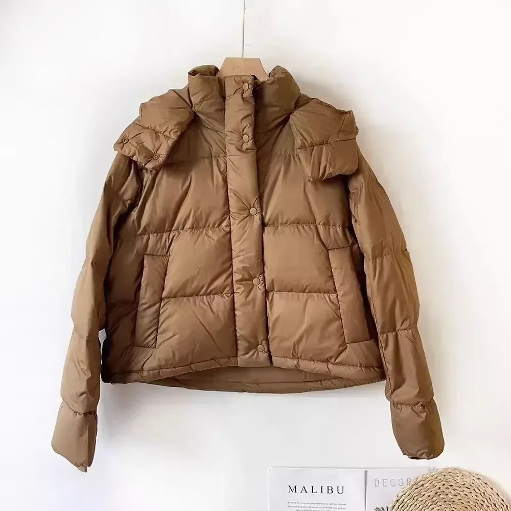 Women's Down-Filled Cropped Puffer Jacket - Brown