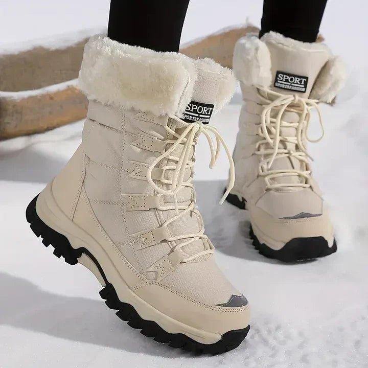 Women's Mid-Calf Waterproof Snow Boots - Beige