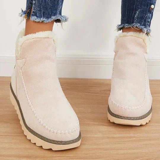 Women's Suede Platform Winter Ankle Boots - Beige