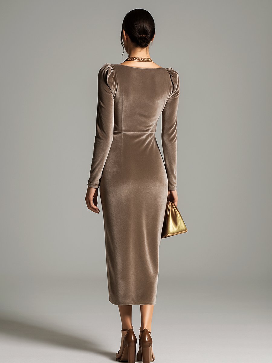 Women's Velvet Wrap Bodycon Midi Party Dress