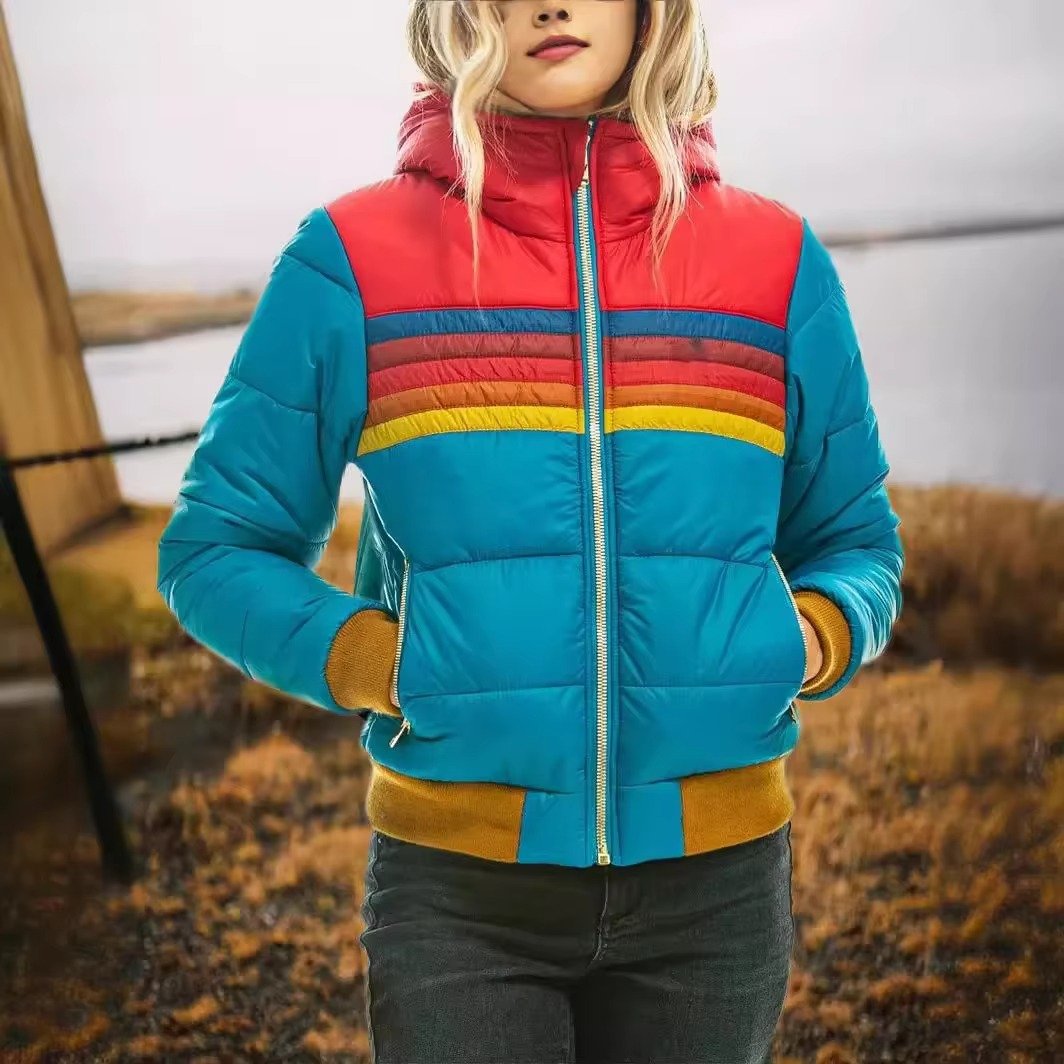 Women's Color-Block Puffer Jacket - Lake Blue