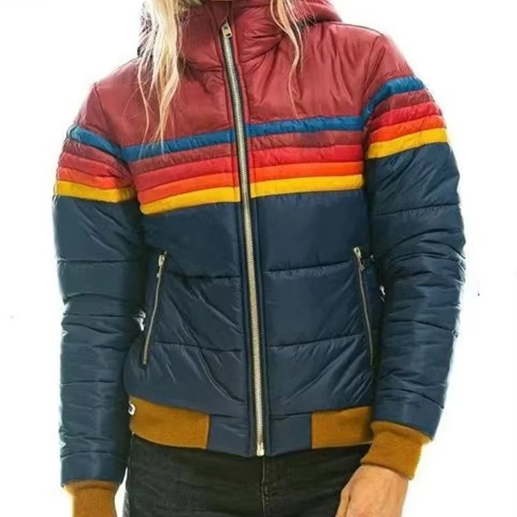 Women's Color-Block Puffer Jacket - Navy Blue