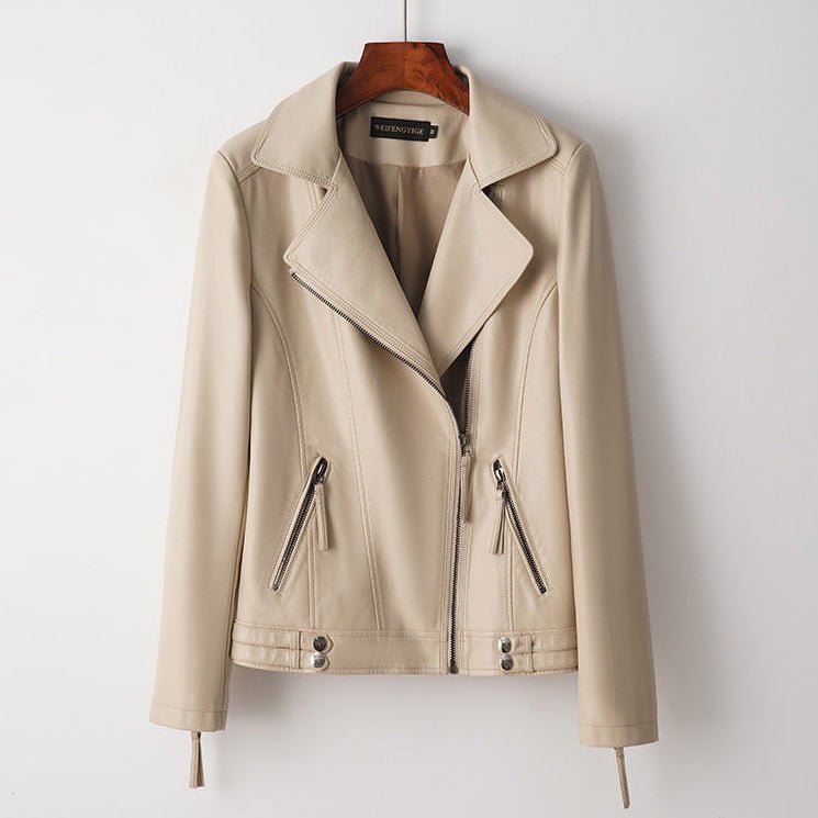 Women's Faux Leather Moto Jacket - Cream