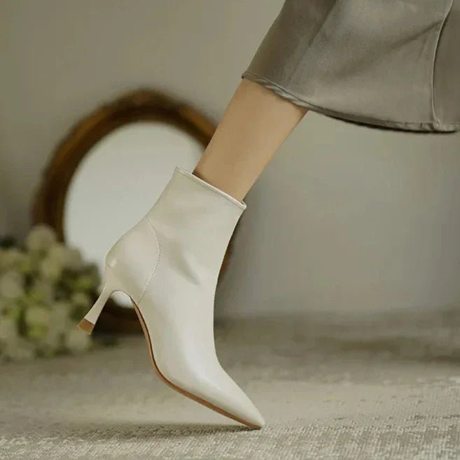 Women's Faux Leather Pointed-Toe Ankle Boots - Beige