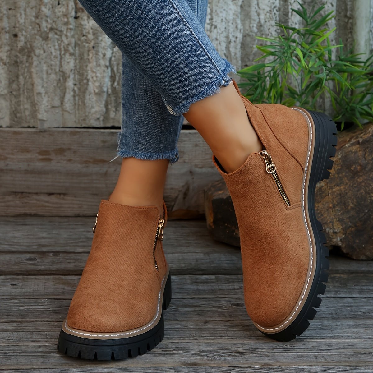 Women's Leopard Platform Ankle Boots - Brown