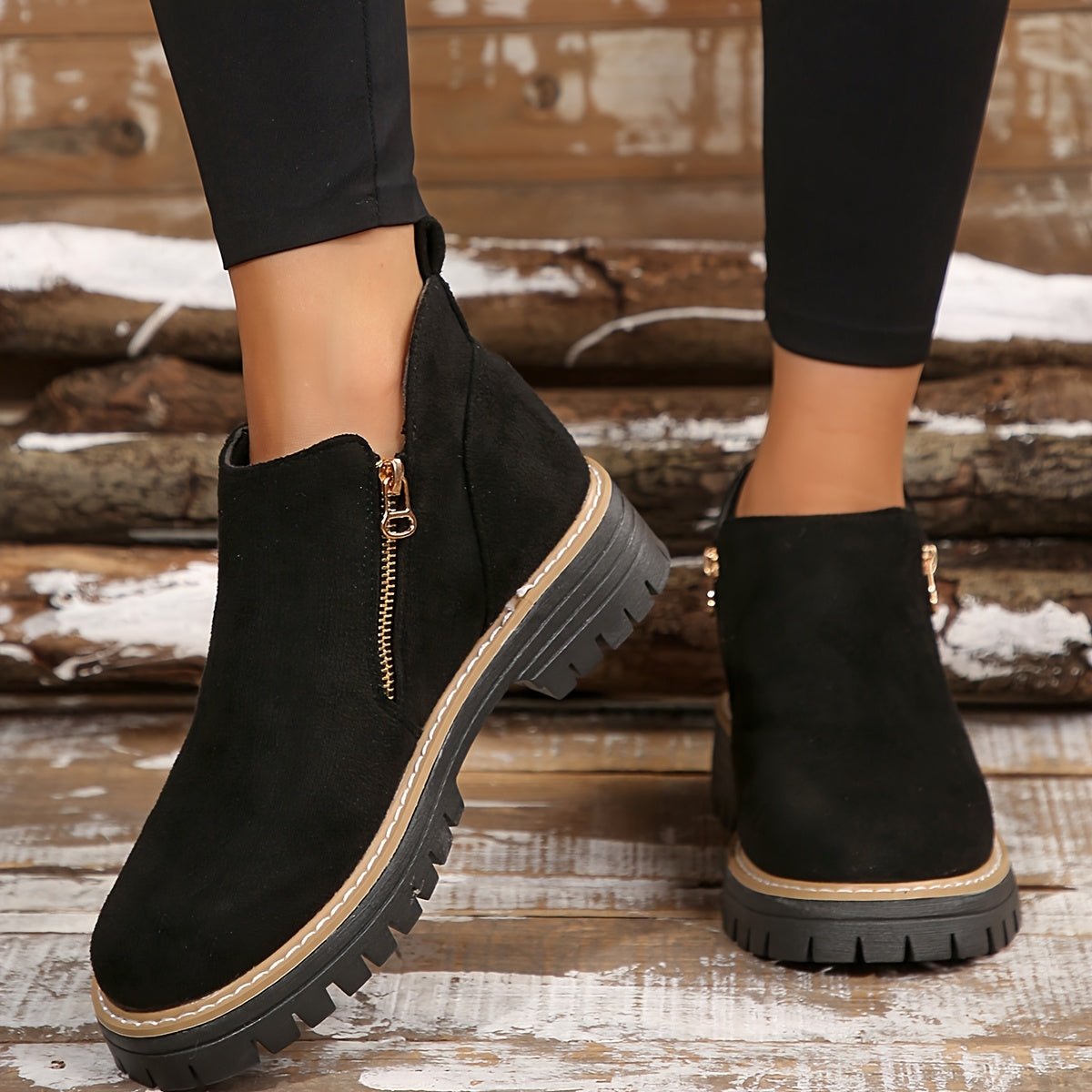 Women's Leopard Platform Ankle Boots - Black