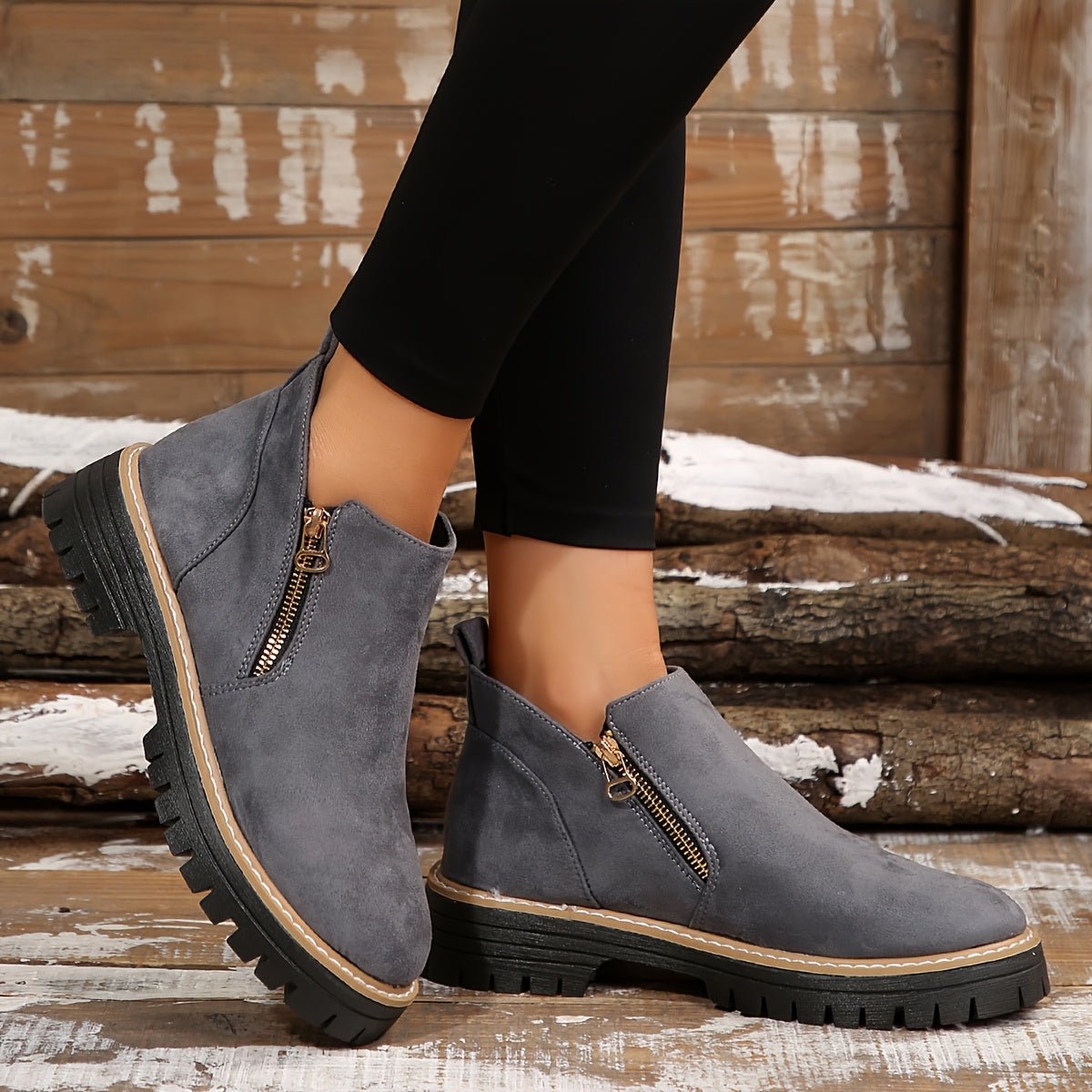 Women's Leopard Platform Ankle Boots - Gray