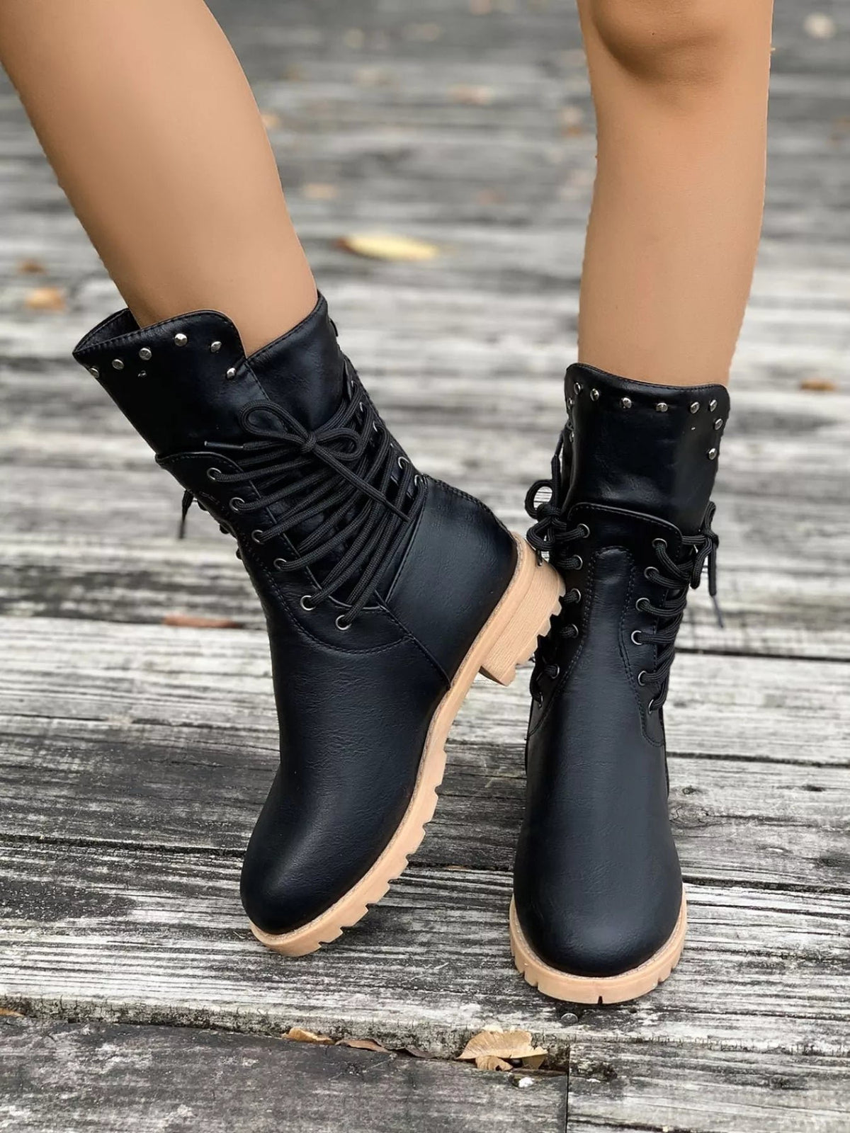 Women's Lace-Up Combat Boots - Black