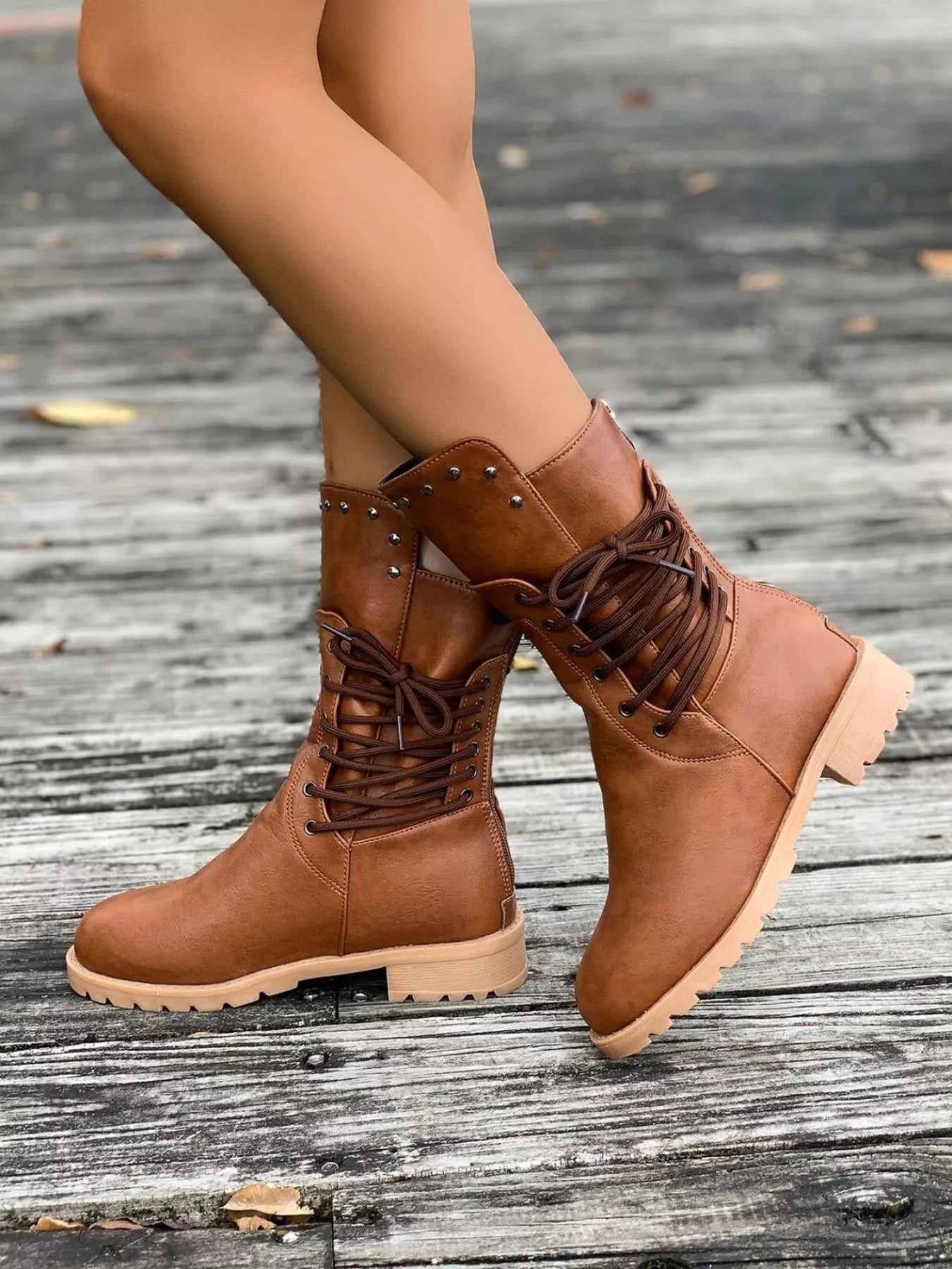 Women's Lace-Up Combat Boots - Brown