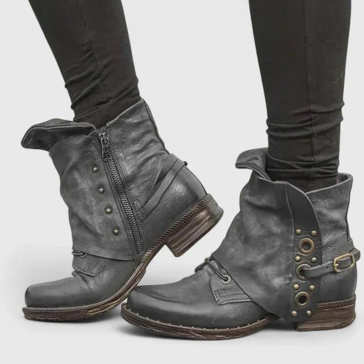 Women's Leather Ankle Boots - Gray