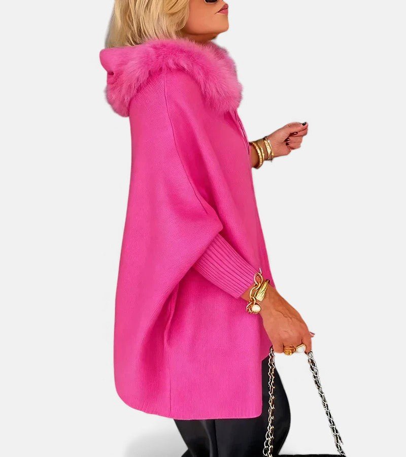 Women's Oversized Cape Hooded Faux Fur Wool Coat