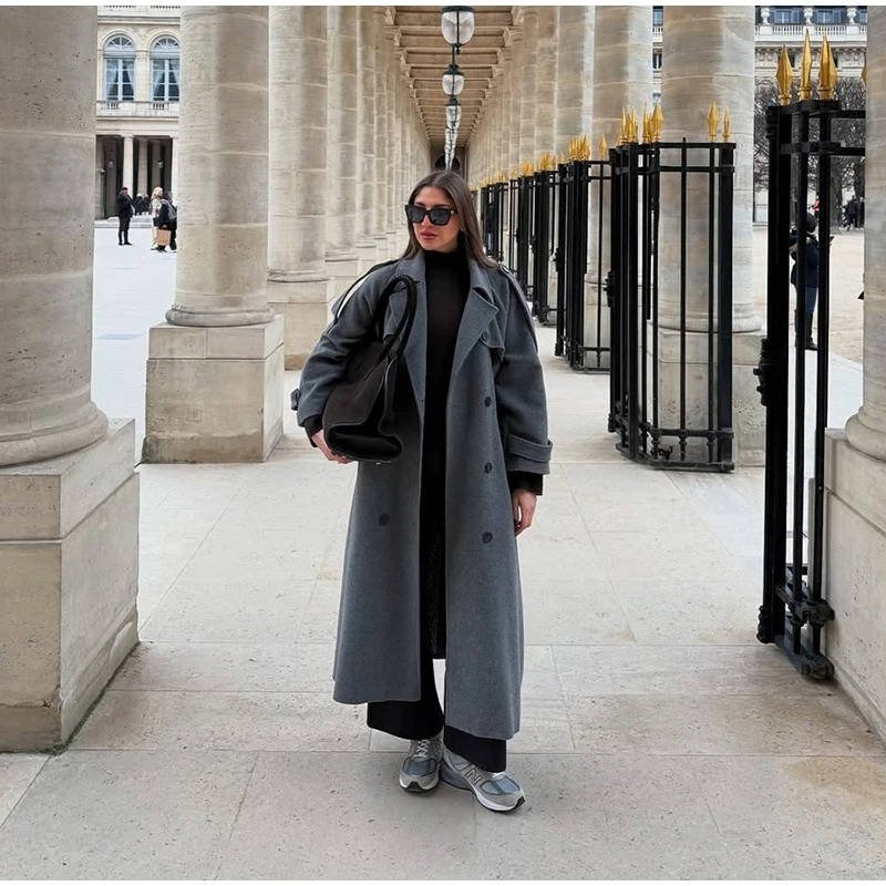 Women's Wool Double-Breasted Trench Coat